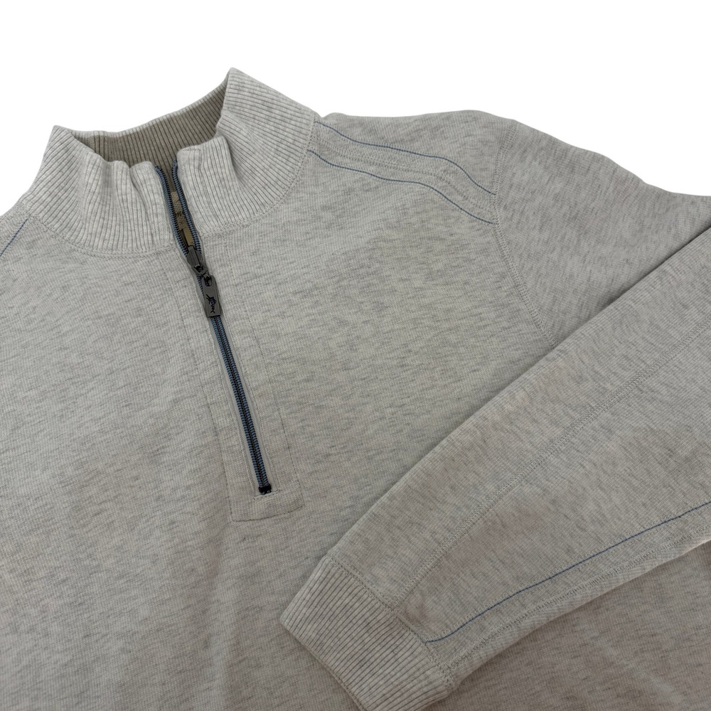 Tommy Bahama Mens Reversible Quarter Zip Pullover Sweater Grey Cotton Large